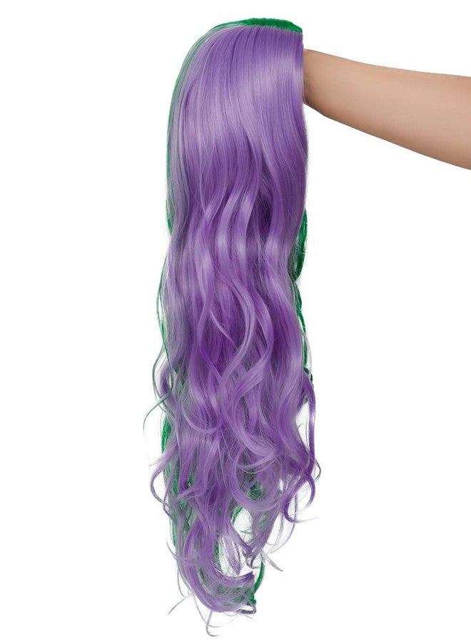 Dai Cloud Half Purple and Half Green Curly Wigs for Women Long Middle Part Split Wig Cosplay Hair Wig(Green and Purple) - Image 5